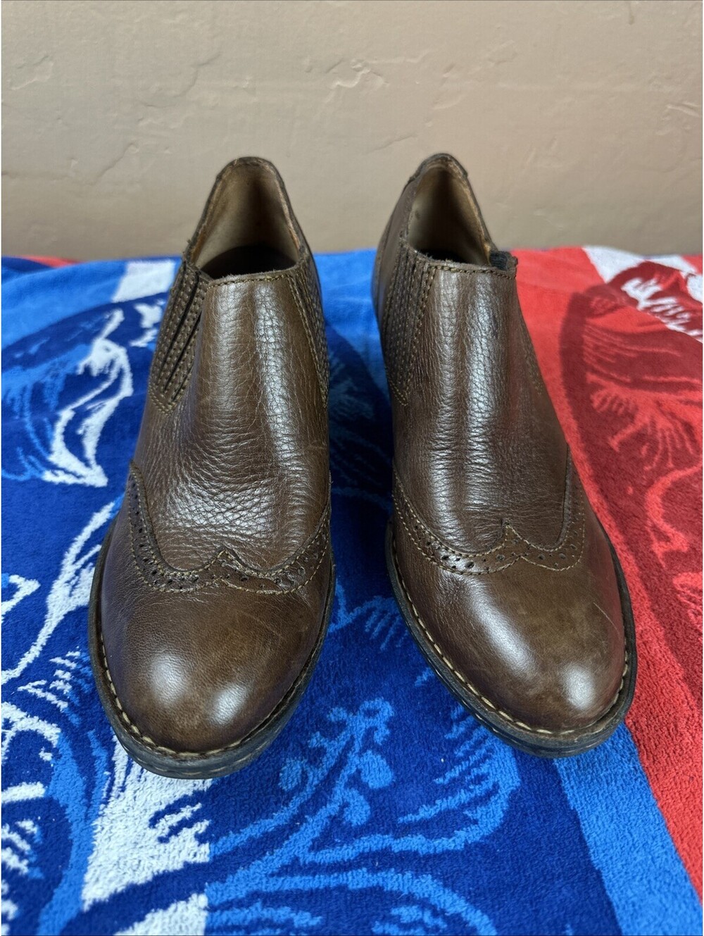 BORN Brown Leather Southwestern Cowboy Ankle Boots Mules Sz 8.5